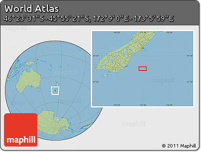 Savanna Style Location Map of the Area around 46° 9' 26" S, 172° 37' 30" E