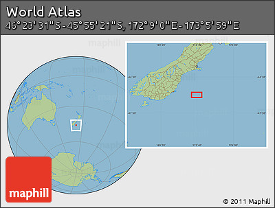 Savanna Style Location Map of the Area around 46° 9' 26" S, 172° 37' 30" E
