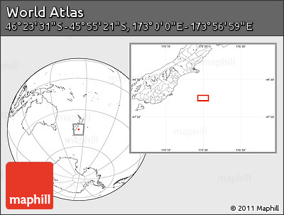 Blank Location Map of the Area around 46° 9' 26" S, 173° 28' 29" E