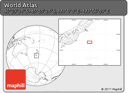 Blank Location Map of the Area around 46° 9' 26" S, 173° 28' 29" E