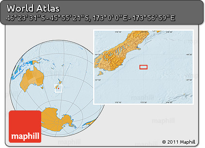Political Location Map of the Area around 46° 9' 26" S, 173° 28' 29" E