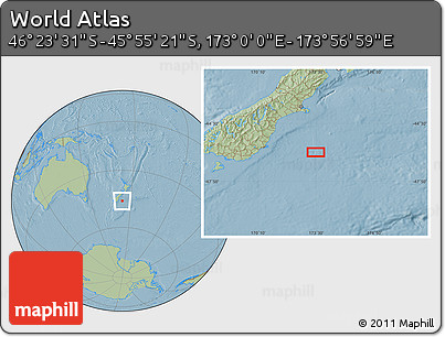 Savanna Style Location Map of the Area around 46° 9' 26" S, 173° 28' 29" E, hill shading