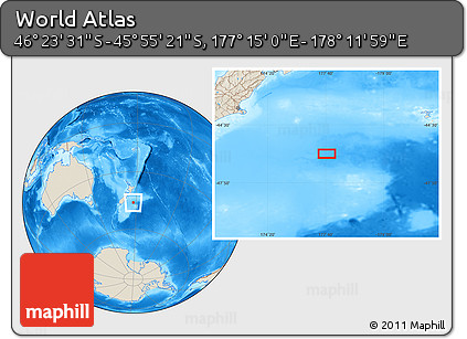 Shaded Relief Location Map of the Area around 46° 9' 26" S, 177° 43' 29" E