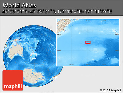Shaded Relief Location Map of the Area around 46° 9' 26" S, 177° 43' 29" E