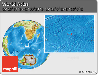 Physical Location Map of the Area around 46° 9' 26" S, 17° 4' 30" E