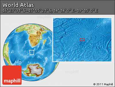 Physical Location Map of the Area around 46° 9' 26" S, 18° 46' 29" E