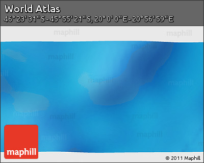 Physical 3D Map of the Area around 46° 9' 26" S, 20° 28' 30" E