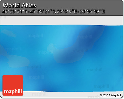Physical 3D Map of the Area around 46° 9' 26" S, 20° 28' 30" E