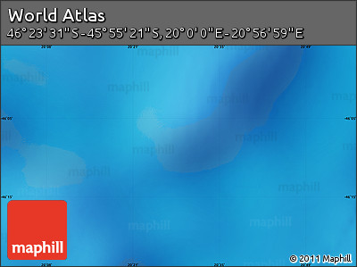 Physical Map of the Area around 46° 9' 26" S, 20° 28' 30" E
