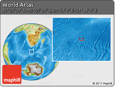 Physical Location Map of the Area around 46° 9' 26" S, 21° 19' 30" E