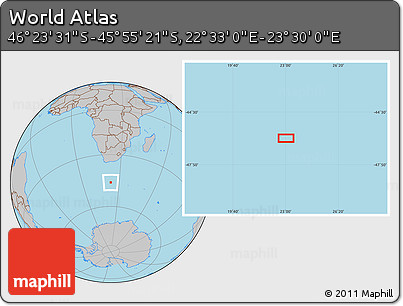 Gray Location Map of the Area around 46° 9' 26" S, 23° 1' 29" E