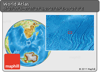 Physical Location Map of the Area around 46° 9' 26" S, 23° 52' 30" E