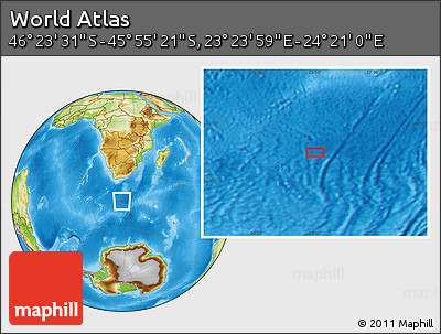 Physical Location Map of the Area around 46° 9' 26" S, 23° 52' 30" E