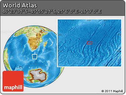 Physical Location Map of the Area around 46° 9' 26" S, 25° 34' 30" E