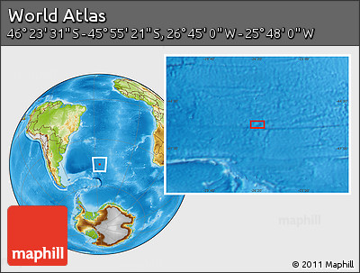 Physical Location Map of the Area around 46° 9' 26" S, 26° 16' 29" W