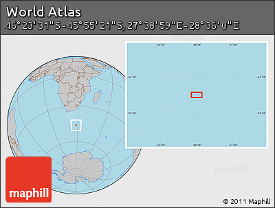 Gray Location Map of the Area around 46° 9' 26" S, 28° 7' 30" E