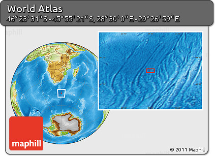 Physical Location Map of the Area around 46° 9' 26" S, 28° 58' 30" E