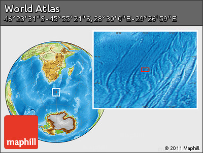Physical Location Map of the Area around 46° 9' 26" S, 28° 58' 30" E