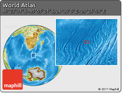 Physical Location Map of the Area around 46° 9' 26" S, 28° 58' 30" E