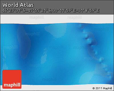 Physical 3D Map of the Area around 46° 9' 26" S, 30° 40' 29" E