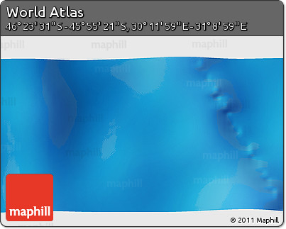 Physical 3D Map of the Area around 46° 9' 26" S, 30° 40' 29" E