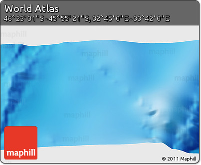 Physical 3D Map of the Area around 46° 9' 26" S, 33° 13' 30" E