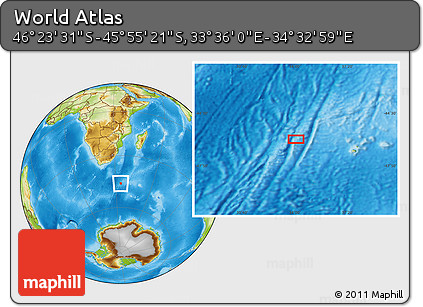 Physical Location Map of the Area around 46° 9' 26" S, 34° 4' 30" E