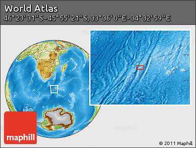 Physical Location Map of the Area around 46° 9' 26" S, 34° 4' 30" E
