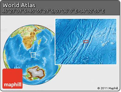 Physical Location Map of the Area around 46° 9' 26" S, 34° 4' 30" E