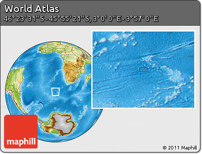 Physical Location Map of the Area around 46° 9' 26" S, 3° 28' 30" E