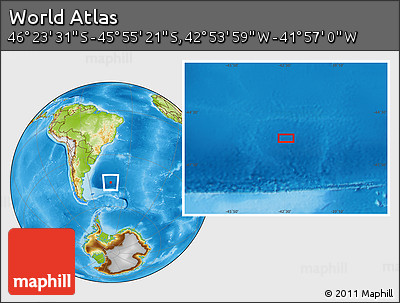Physical Location Map of the Area around 46° 9' 26" S, 42° 25' 29" W