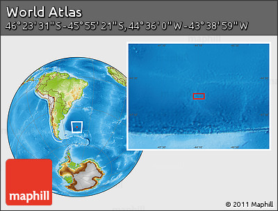 Physical Location Map of the Area around 46° 9' 26" S, 44° 7' 30" W