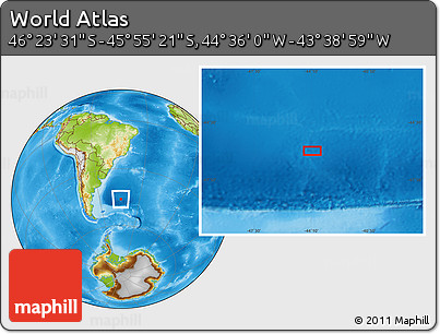 Physical Location Map of the Area around 46° 9' 26" S, 44° 7' 30" W