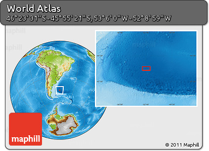 Physical Location Map of the Area around 46° 9' 26" S, 52° 37' 30" W