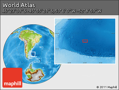 Physical Location Map of the Area around 46° 9' 26" S, 52° 37' 30" W