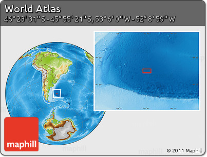 Physical Location Map of the Area around 46° 9' 26" S, 52° 37' 30" W