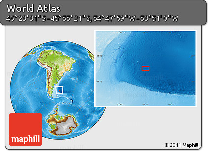 Physical Location Map of the Area around 46° 9' 26" S, 54° 19' 30" W