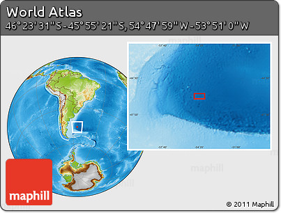 Physical Location Map of the Area around 46° 9' 26" S, 54° 19' 30" W
