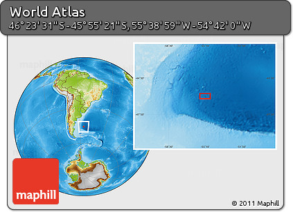 Physical Location Map of the Area around 46° 9' 26" S, 55° 10' 29" W