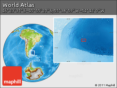Physical Location Map of the Area around 46° 9' 26" S, 55° 10' 29" W