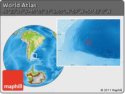 Physical Location Map of the Area around 46° 9' 26" S, 55° 10' 29" W
