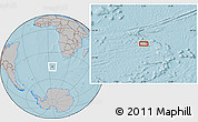 Gray Location Map of the area around 46° 9' 26" S, 5° 10' 30" E, hill shading
