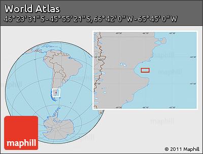 Gray Location Map of the Area around 46° 9' 26" S, 66° 13' 29" W