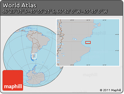 Gray Location Map of the Area around 46° 9' 26" S, 66° 13' 29" W