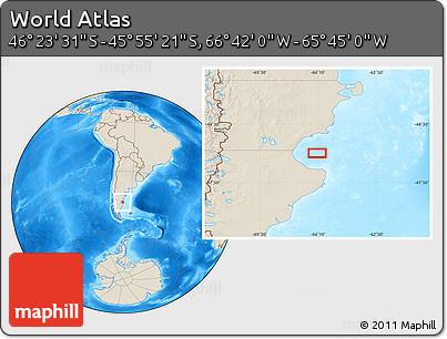 Shaded Relief Location Map of the Area around 46° 9' 26" S, 66° 13' 29" W