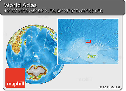 Physical Location Map of the Area around 46° 9' 26" S, 68° 55' 30" E