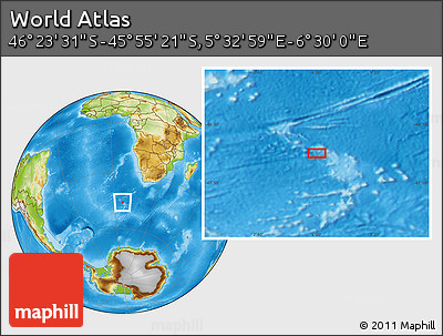 Physical Location Map of the Area around 46° 9' 26" S, 6° 1' 30" E