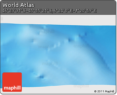 Physical 3D Map of the Area around 46° 9' 26" S, 6° 52' 30" E