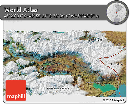 Satellite 3D Map of the Area around 46° 9' 26" S, 72° 10' 30" W