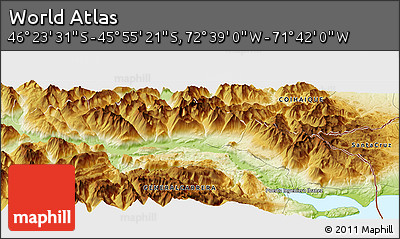 Physical Panoramic Map of the Area around 46° 9' 26" S, 72° 10' 30" W